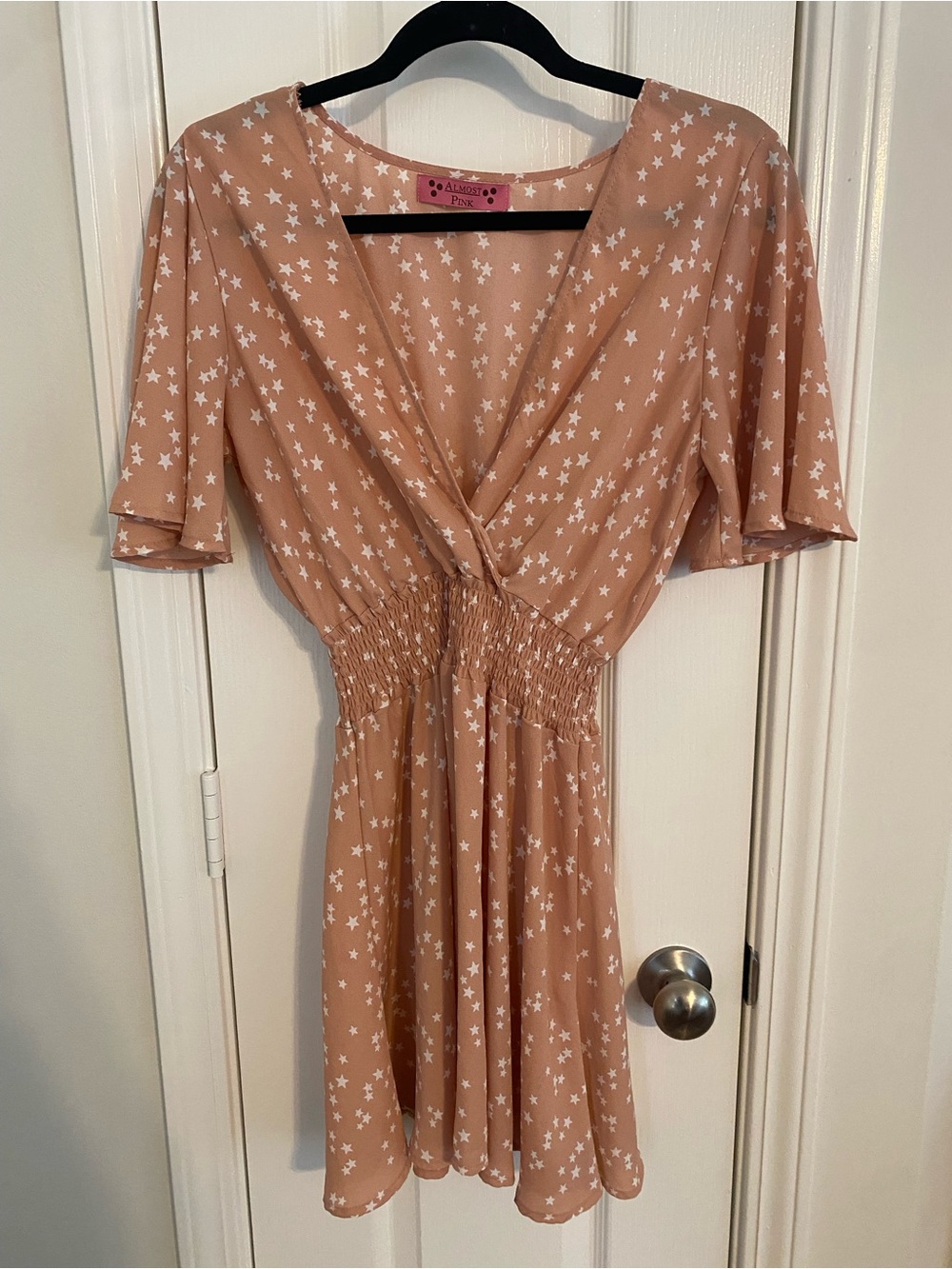 Almost Pink Celestial Star Print Smocked Mini Dress